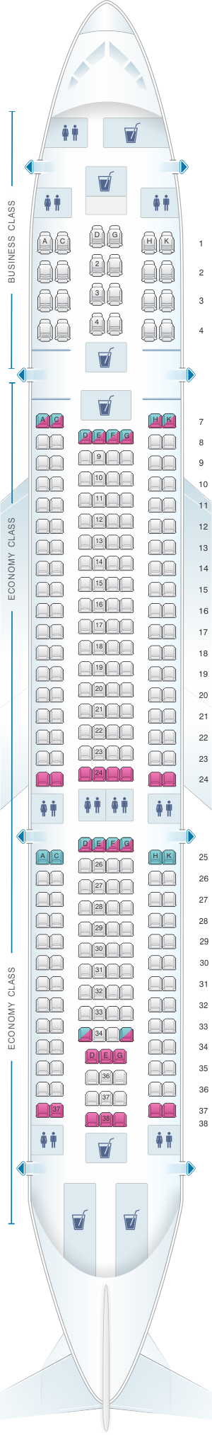 Seat map for Egyptair Airbus A330 243
