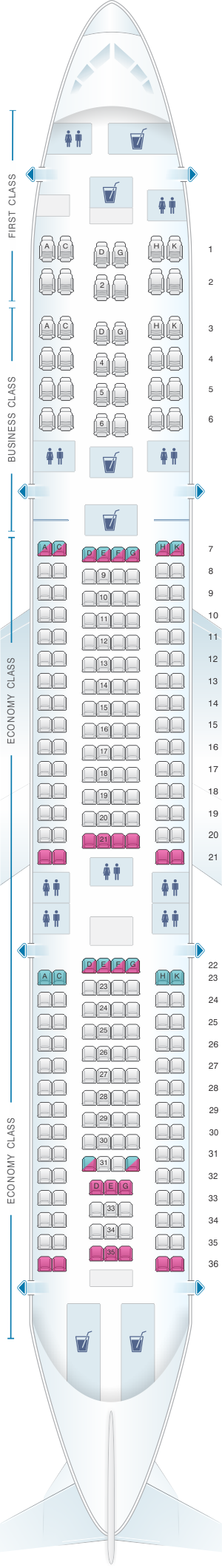 Seat map for Egyptair Airbus A340 212
