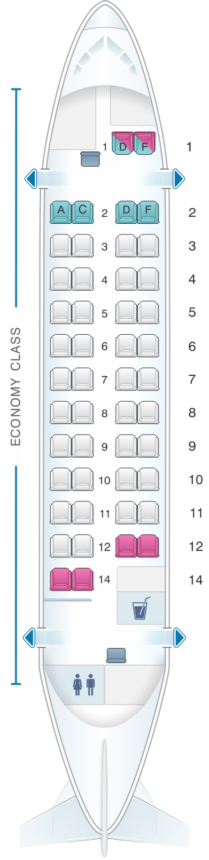 Seat map for Kingfisher Airlines Aerospatiale ATR 42 500