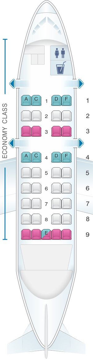 Seat map for SATA Air Açores Bombardier Q200 Config.1