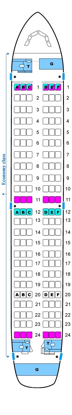 Seat map for Skyservice Airlines Airbus A319