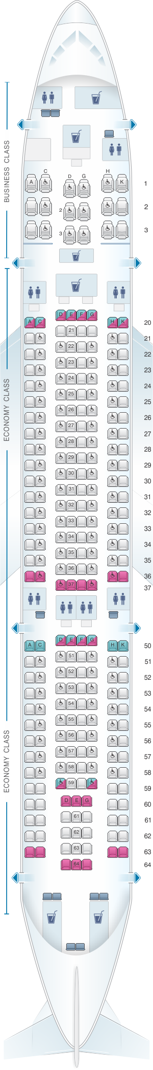 Seat map for SriLankan Airlines Airbus A330-200 Config. 1