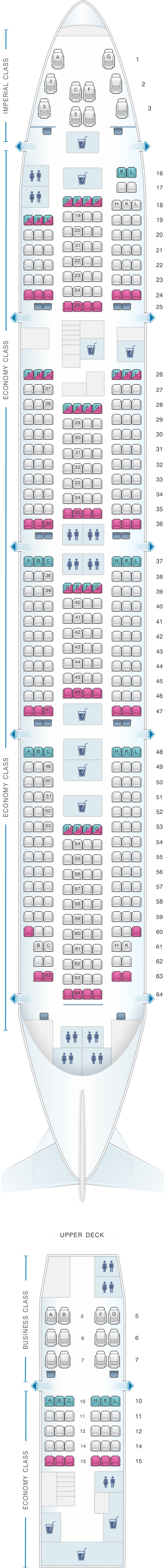 Seat map for Transaero Airlines Boeing B747 400 Config. 4