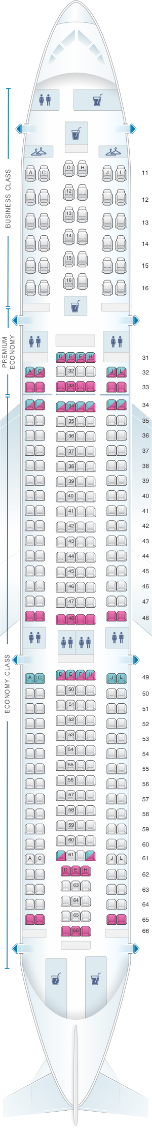 Seat map for Air China Airbus A330 300 (311PAX)