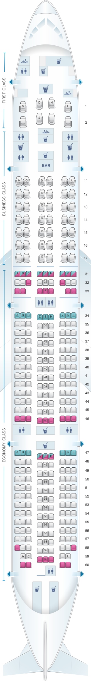 Seat map for Air China Boeing B777 300ER (311PAX)