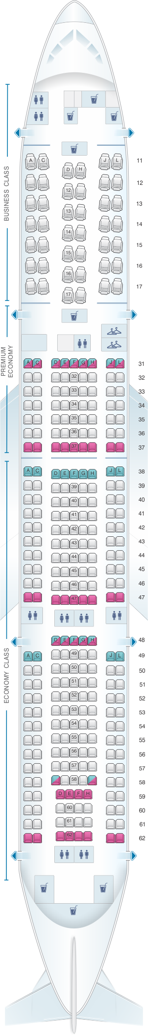 Seat map for Air China Boeing B777 200 (310PAX)