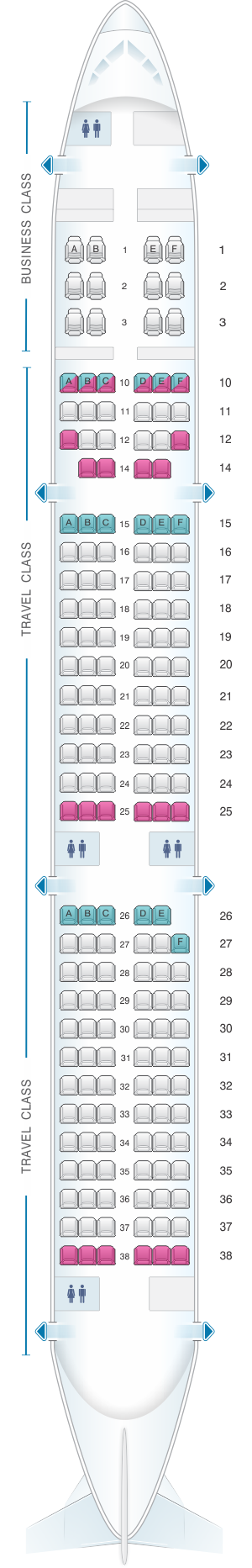 Seat map for Asiana Airlines Airbus A321 200 177PAX