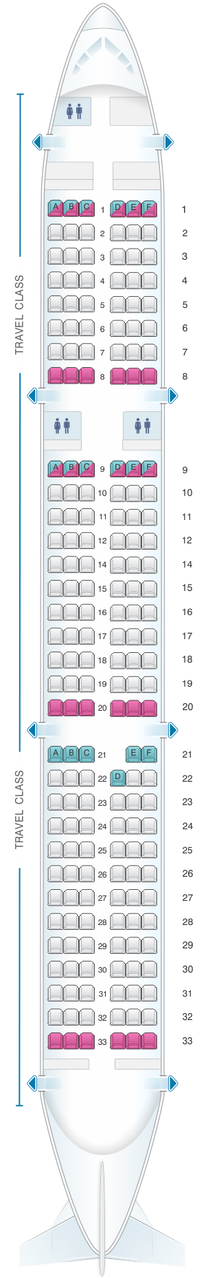 Seat map for Asiana Airlines Airbus A321 200 191PAX