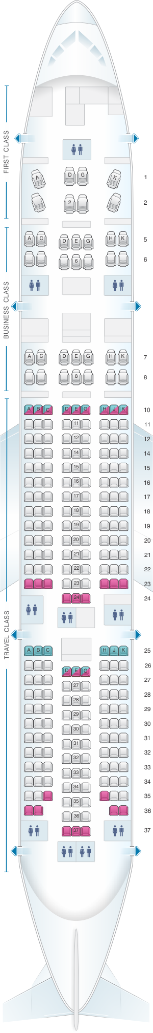 Seat map for Asiana Airlines Boeing B777 200ER 262PAX