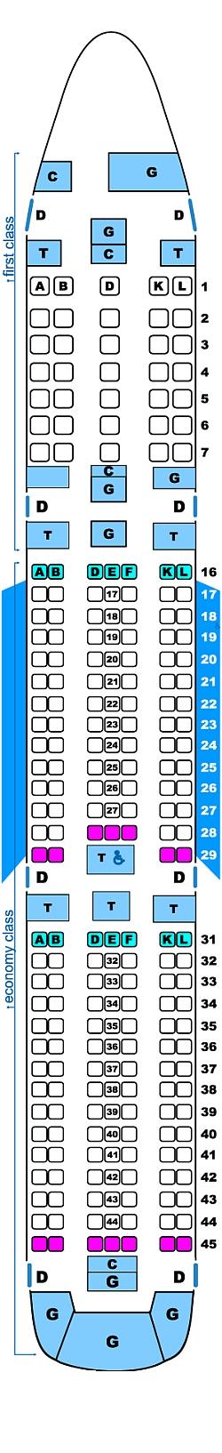 Seat map for Continental Airlines Boeing B767 400ER (35/200)