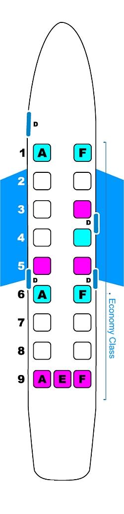 Seat map for Continental Airlines Beechcraft 1900