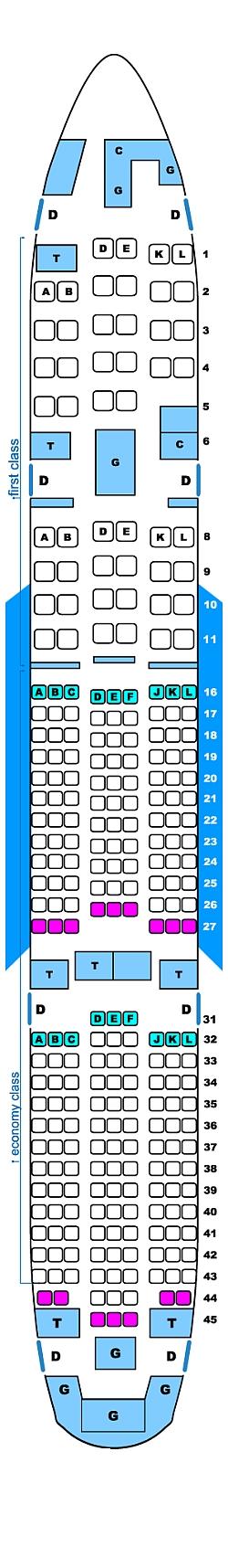 Seat map for Continental Airlines Boeing B777 200ER