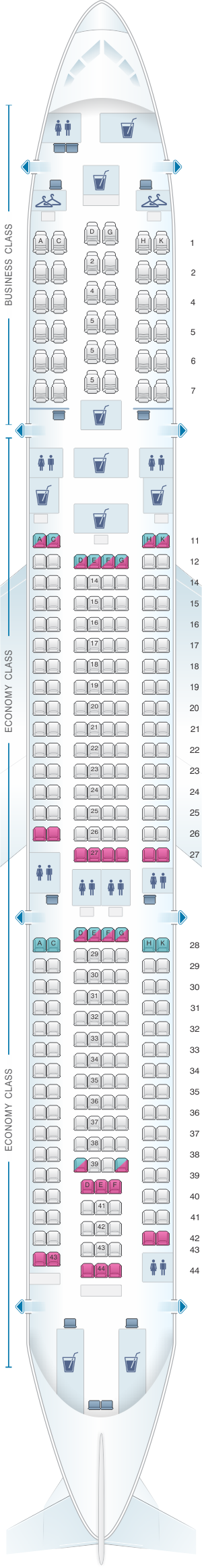 Seat map for Malaysia Airlines Airbus A330 300
