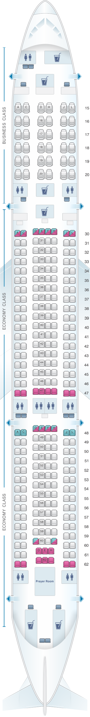 Seat Map Saudi Arabian Airlines Airbus A330 300 333 Seatmaestro