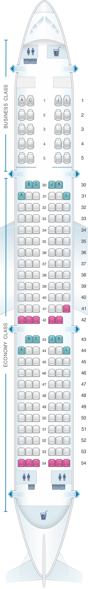 Seat map for Saudi Arabian Airlines Airbus A321