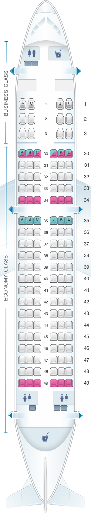 Seat map for Saudi Arabian Airlines Airbus A320 200 Standard