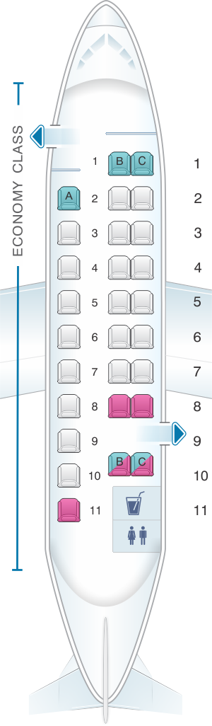 Seat map for Delta Air Lines Embraer 120