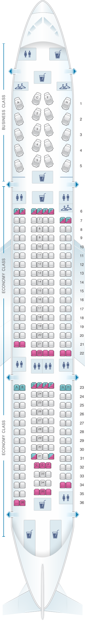 Seat map for US Airways Airbus A330 200