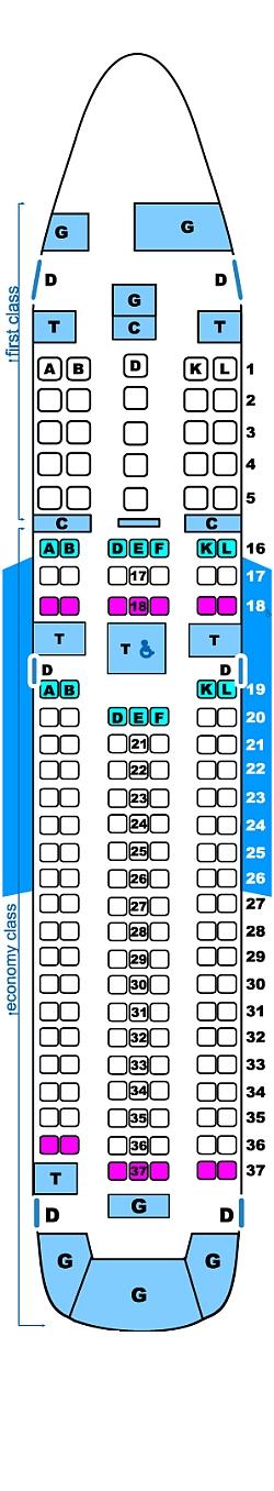 Seat map for Continental Airlines Boeing B767 200ER