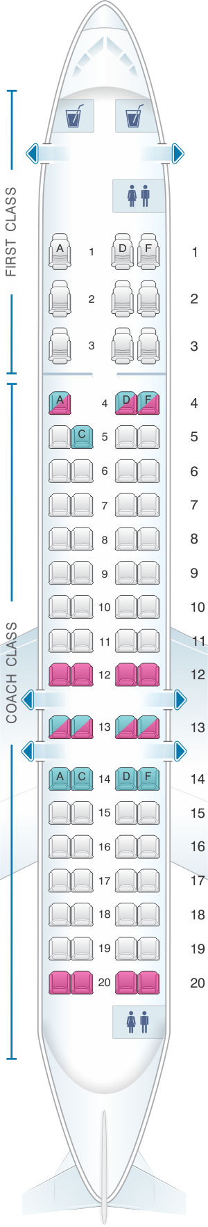 Seat map for US Airways Bombardier Canadair CRJ 900 76pax