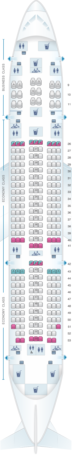 Seat map for Royal Brunei Airlines Boeing B787-8 Dreamliner