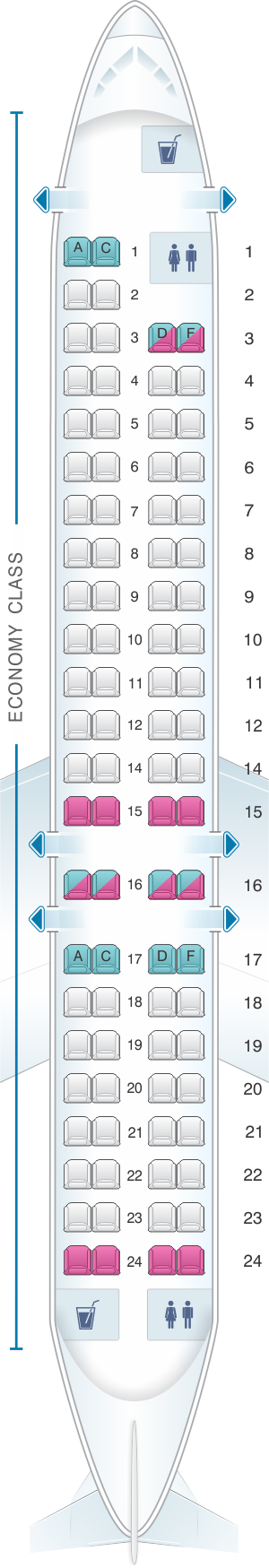 Seat map for Scandinavian Airlines (SAS) Bombardier Canadair CRJ 900