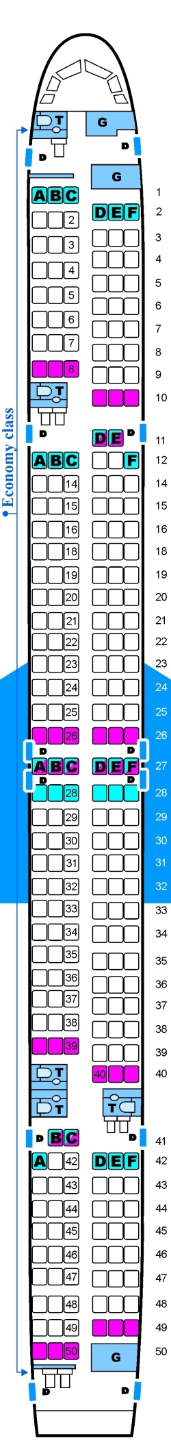 Seat map for Continental Airlines Boeing B757 300