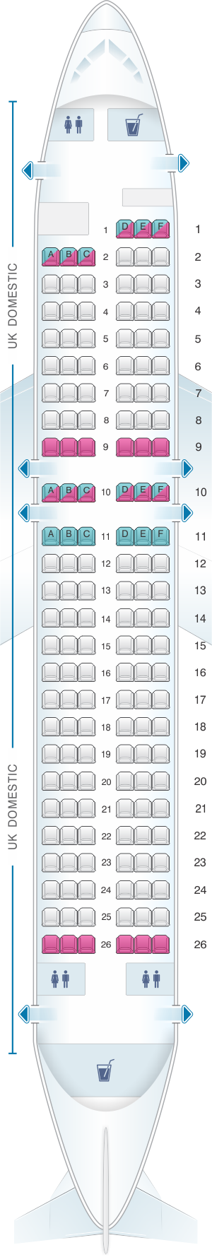 Seat map for British Airways Boeing B737 400 Domestic Layout