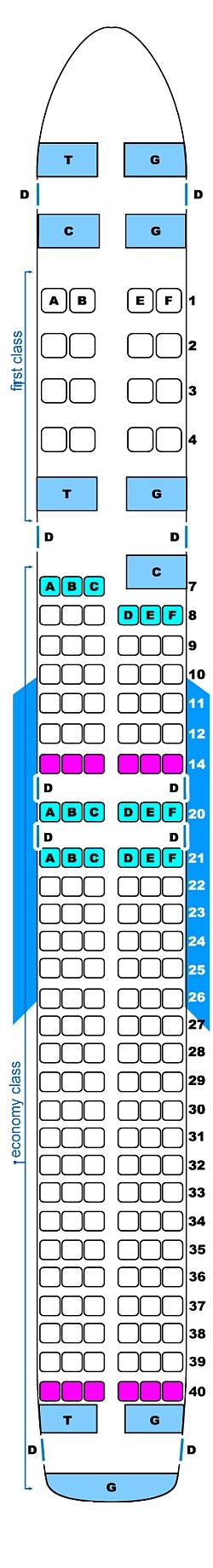 Seat map for Continental Airlines Boeing B757 200