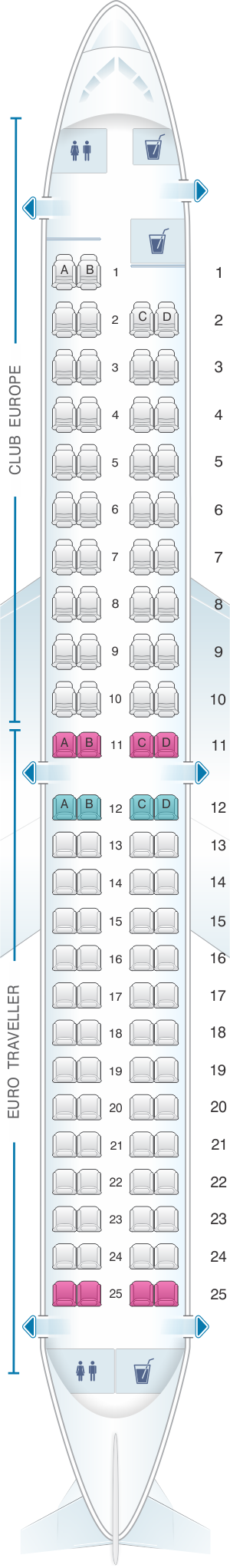 Seat map for British Airways Embraer 190 European