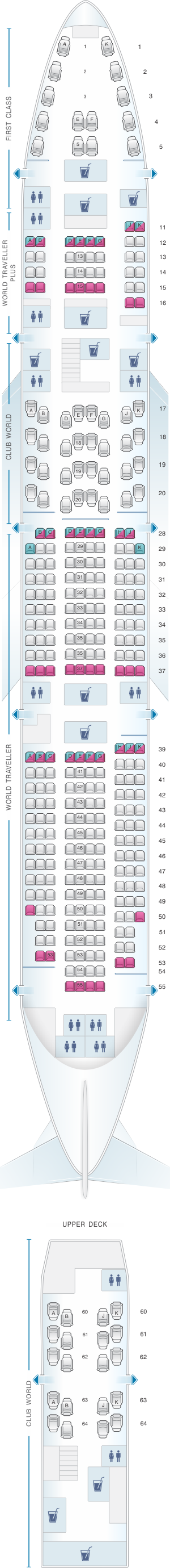 Seat map for British Airways Boeing B747 400 345PAX