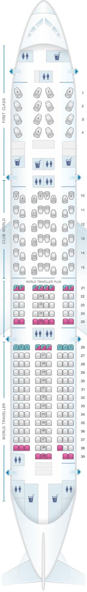 Seat map for British Airways Boeing B777 200 four class