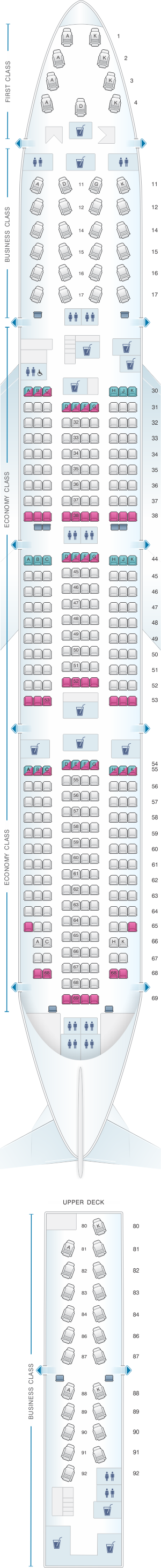 Seat map for Cathay Pacific Airways Boeing B747 400 (74A)