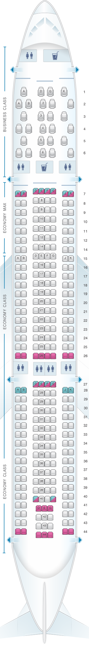 Seat map for Edelweiss Air Airbus A330 300