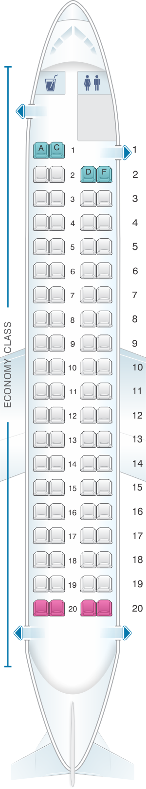 Seat map for SpiceJet Bombardier Q400