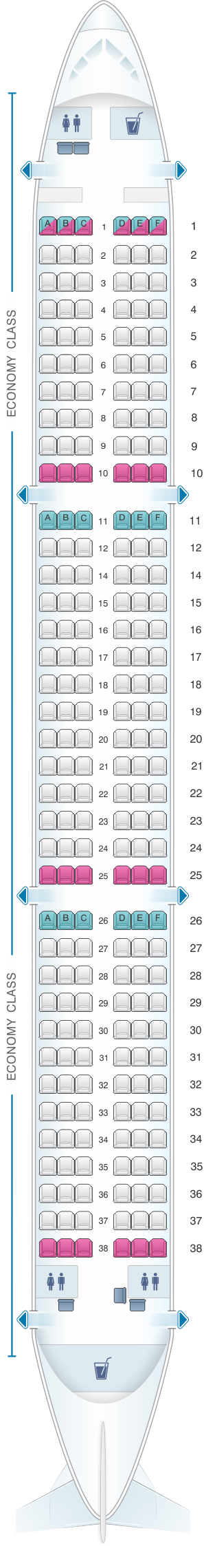 Seat map for Freebird Airlines Airbus A321