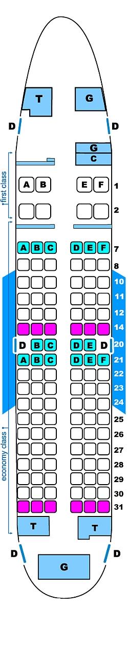 Seat map for Continental Airlines Boeing B737 500
