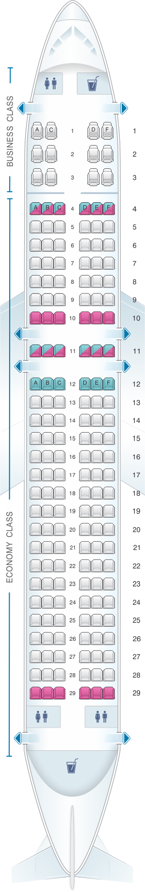 Seat map for Brussels Airlines Airbus A320