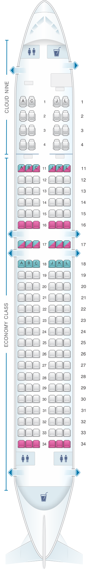 Seat map for Ethiopian Boeing B737 800W