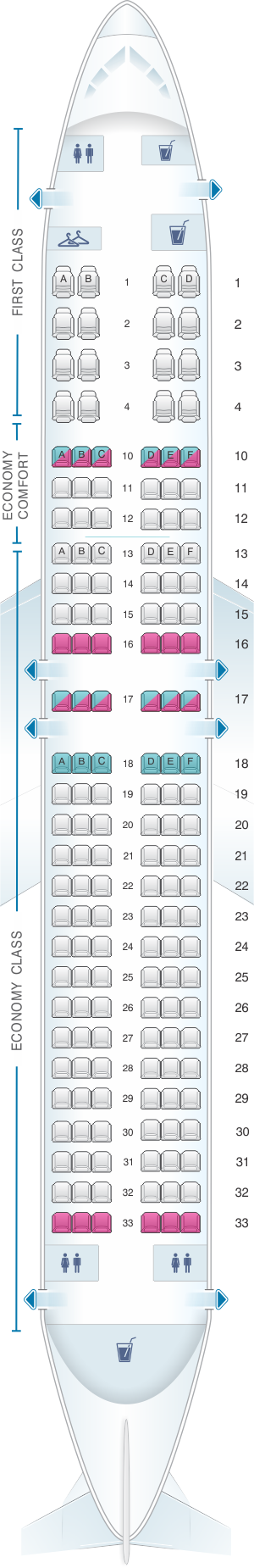 Seat map for Delta Air Lines Boeing B737 800 (73H)