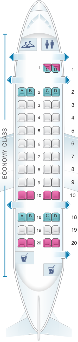 Seat map for United Airlines Bombardier Q300 (DH3)