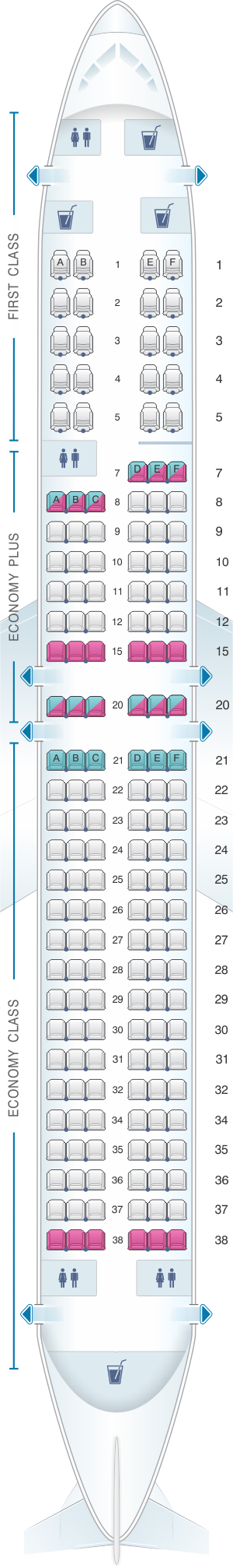 Seat map for United Airlines Boeing B737 900 - version 1