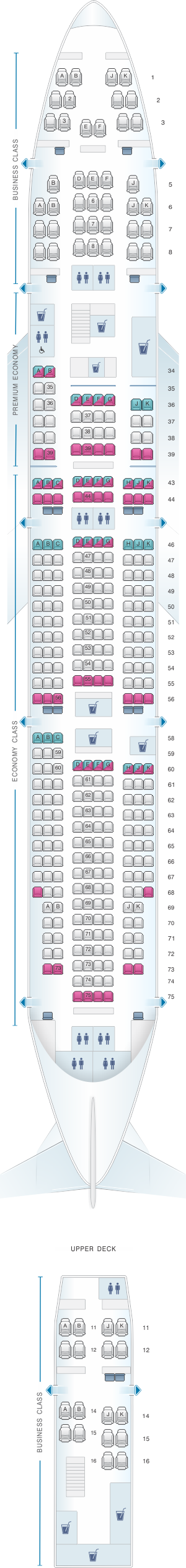 Seat map for Qantas Airways Boeing B747 400ER