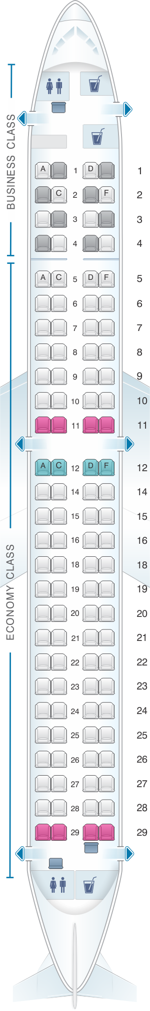 Seat map for Lufthansa Embraer E190