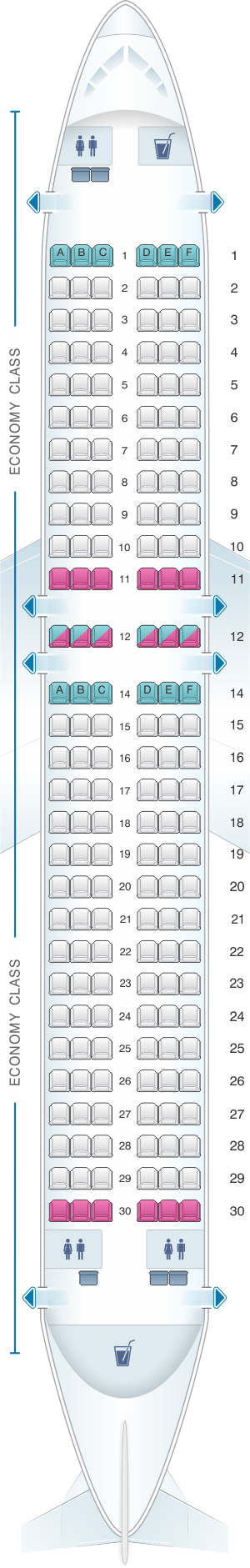 Seat map for Kingfisher Airlines Airbus A320 200 174PAX