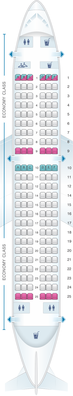 Seat map for Croatia Airlines Airbus A319