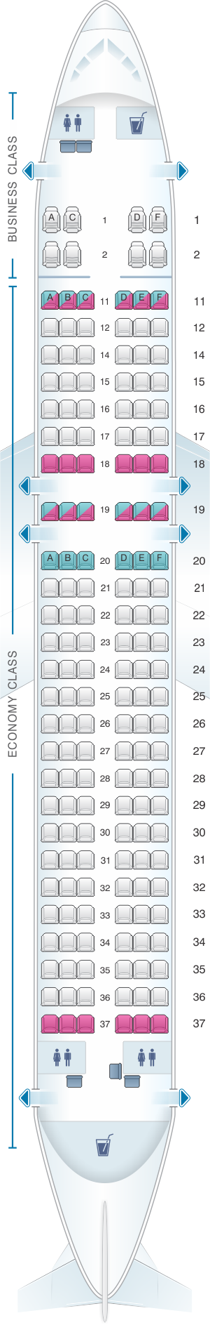 Seat map for Kingfisher Airlines Airbus A320 200 164PAX(B)