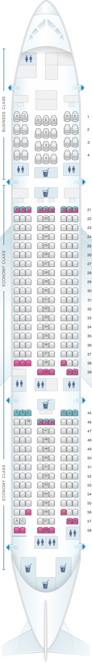Seat map for Japan Airlines (JAL) Boeing B777 200ER W52/53