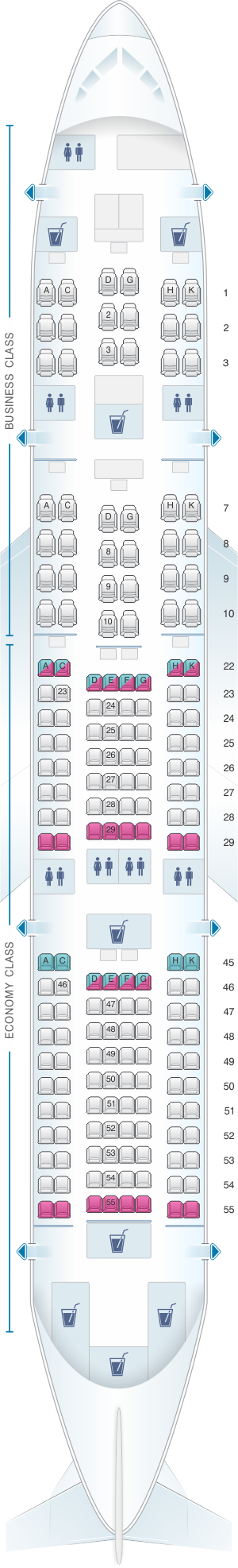 Seat map for Japan Airlines (JAL) Boeing B787-8 E01