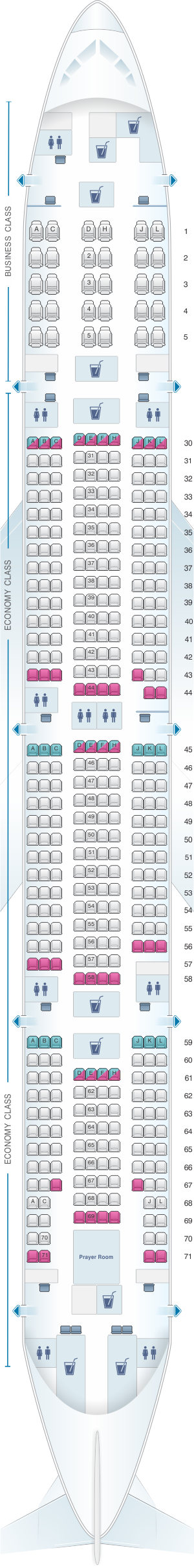 Seat map for Saudi Arabian Airlines Boeing B777 300 (773)